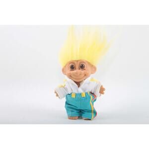 Troll Doll Russ Norfin Vintage Toy Plastic Yellow Hair Dressed Sports White